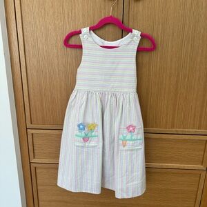 Florence Eiseman Pastel Stripe Sleeveless Pocket Dress with Appliqués, Size 8